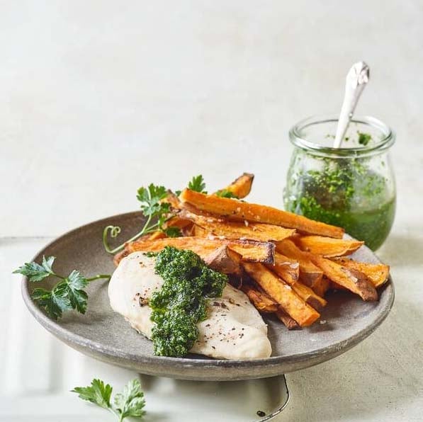 Brystfilet med søde kartoffelfritter