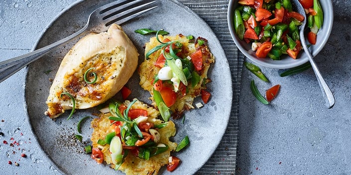 Fyldt filet med mini rösti og salsa