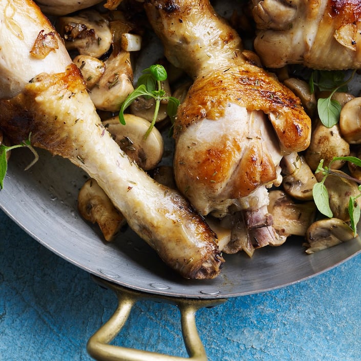 Kyllingelår med svampe