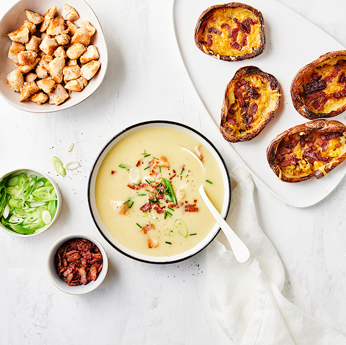 Bagt kartoffelsuppe med kyllingetern