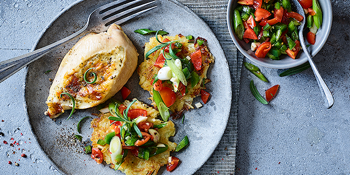 Fyldt filet med mini rösti og salsa