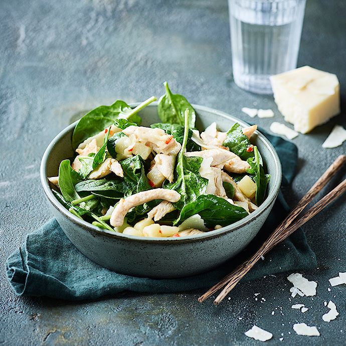 Wok med kylling spinat og parmesan